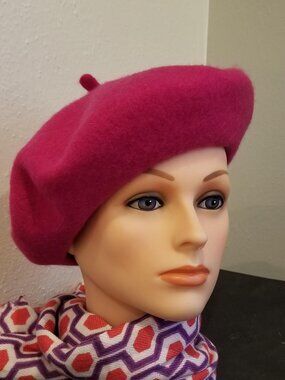 Raspberry & Cream Berets with matching scarf